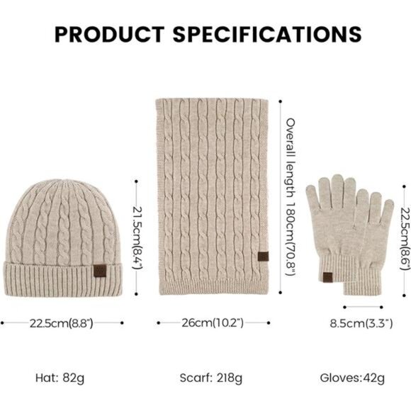 Womens Winter Hat Scarf Gloves Set Knit Fleece Lined Touch Screen Cold Weather - Picture 5 of 7